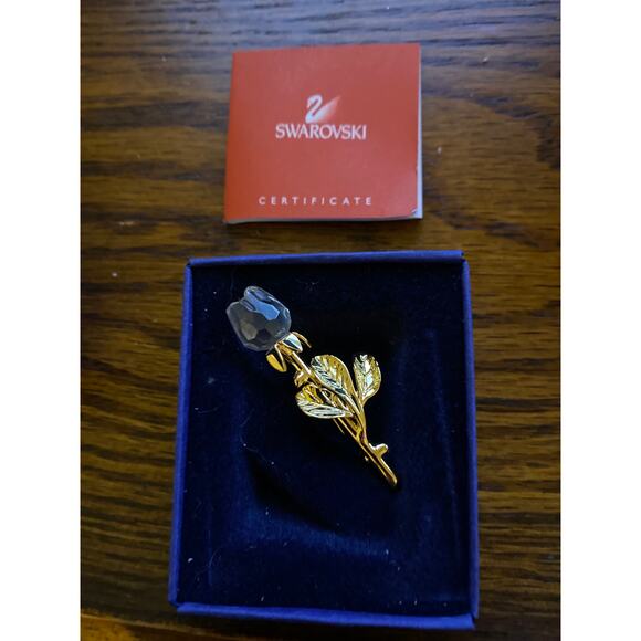 Swarovski Crystal Memories Mini Gold Rose Brooch Pin In Box - Picture 2 of 6